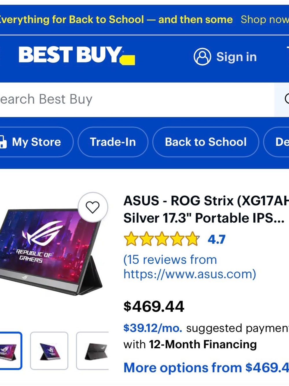 ASUS ROG Strix Portable 17.3" Monitor in Black